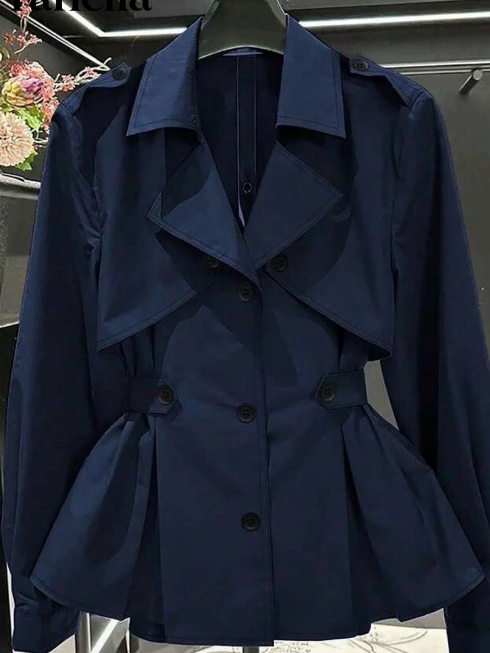 Women’s Navy Peplum Trench Coat Jacket